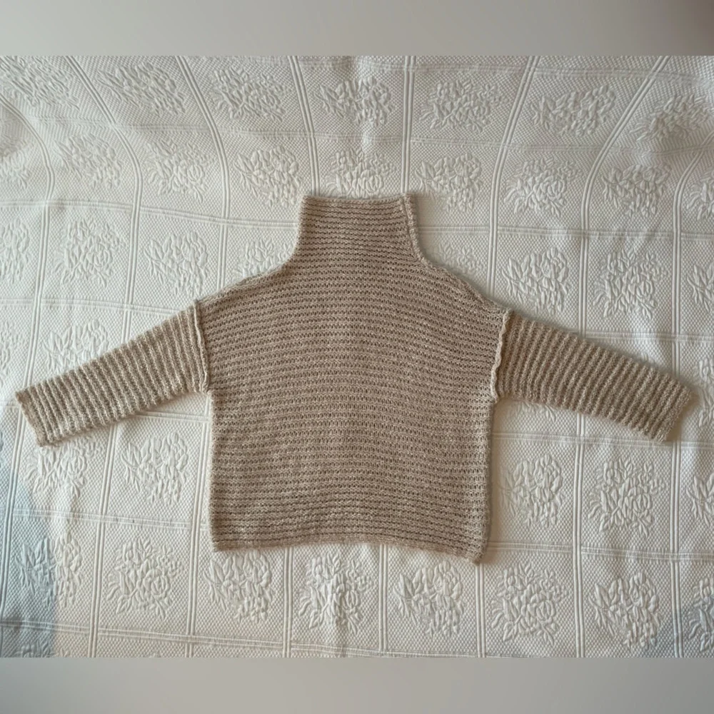 Aerie Babe Chenille Cowl Turtleneck Sweater Soft Satin/Cream/Tan XS
